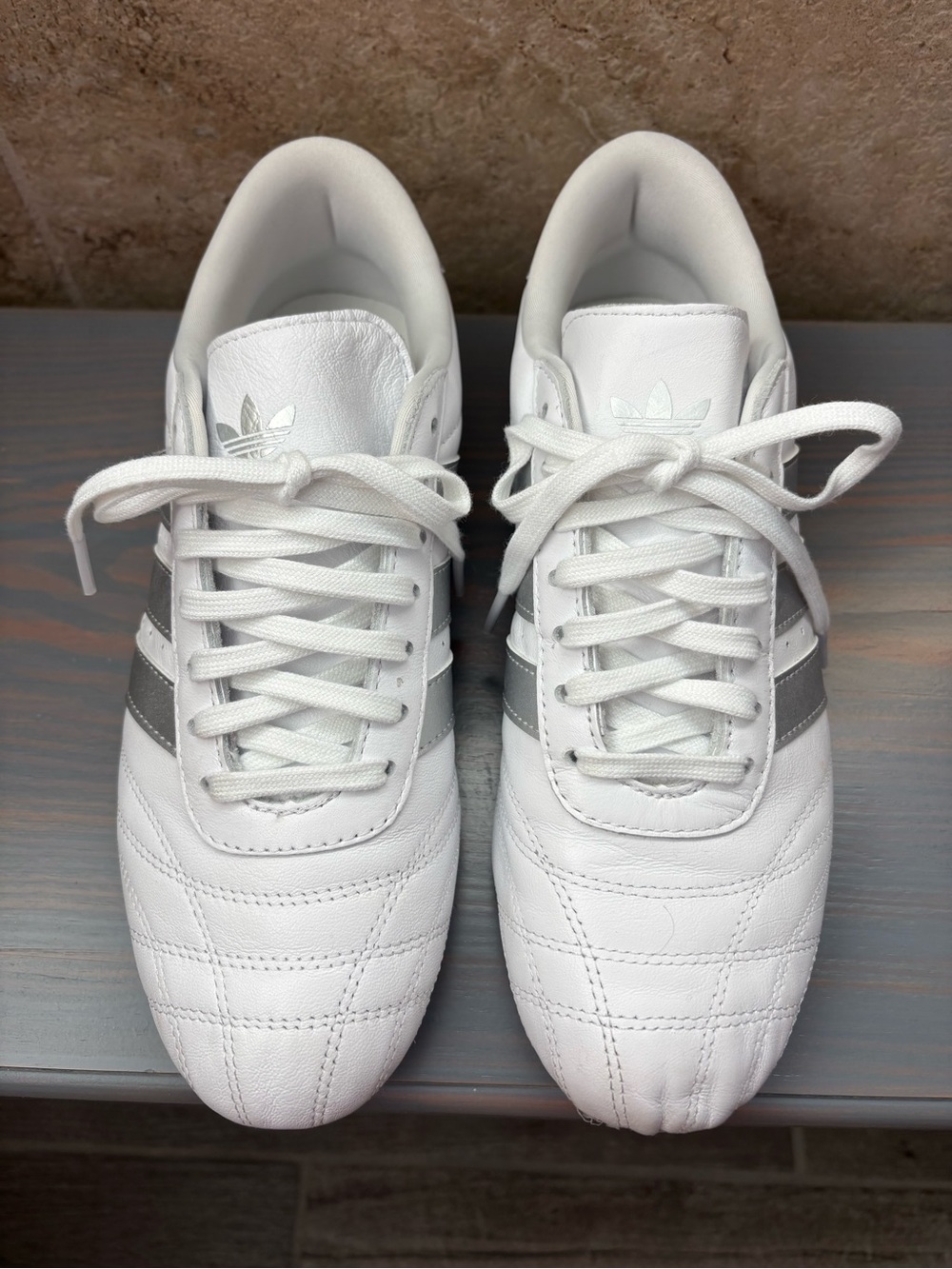 adidas White Sneakers with Silver Stripes - Women